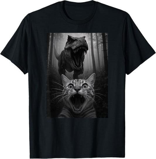 Funny Cat Dinosaur Trex Animal Lover Selfie Mom Dad Kids T-Shirt