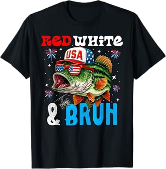 Boys Fishing Red White And Bruh Bass Fishing Ki 4th Of July T-Shirt