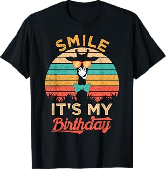 Smile It's My Birthday Funny Giraffe Glasses And Bow Tie T-Shirt