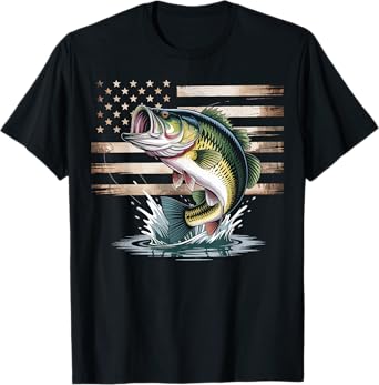 Patriotic Fishing 4th of July Men Amercian Flag Fisherman T-Shirt
