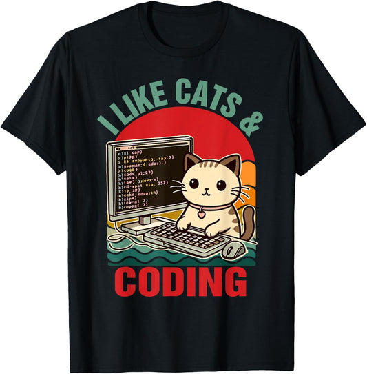 Coder Programmer Cat Lover Cat Dad I Like Cats & Coding T-Shirt