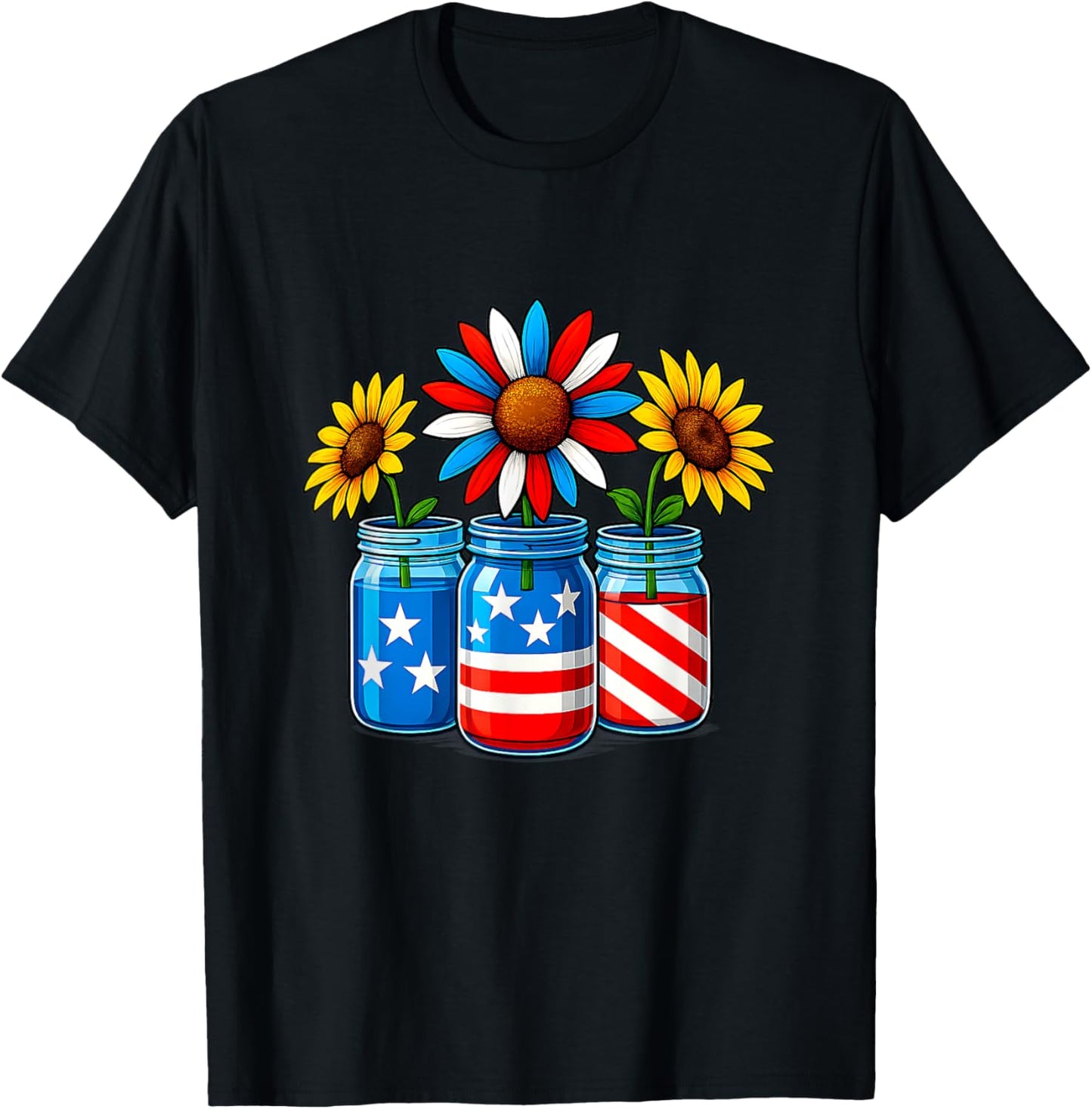 Sunflower Red White Blue Patriotic USA Flag 4th Of July T-Shirt