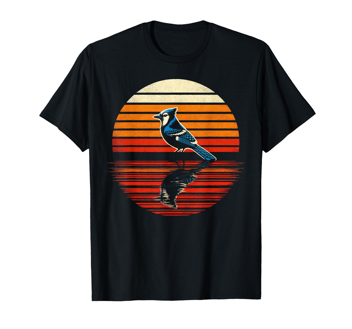 Blue Jay Bird Sunset Retro Style Safari Vintage 70s T-Shirt