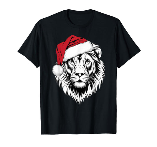 Joyful Lion Santa on Lion Christmas T-Shirt