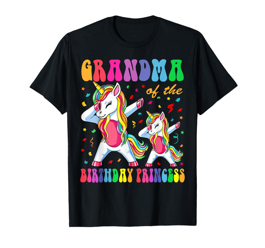 Grandma of the Birthday Princess Girl Dabbing Unicorn Family T-Shirt