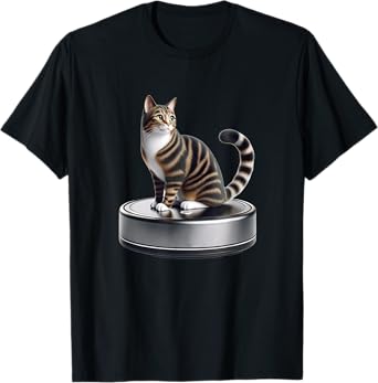Feline Animal Friends Apparel for Cat Enthusiasts Robotic Toy Vacuum Cleaner Kitten Lover Cute Cat T-Shirt, Small