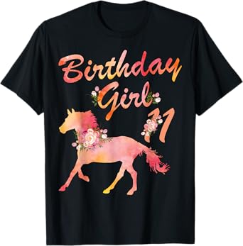 Horse Lover 11th Birthday For Girls Love Horses 11 Years Old T-Shirt