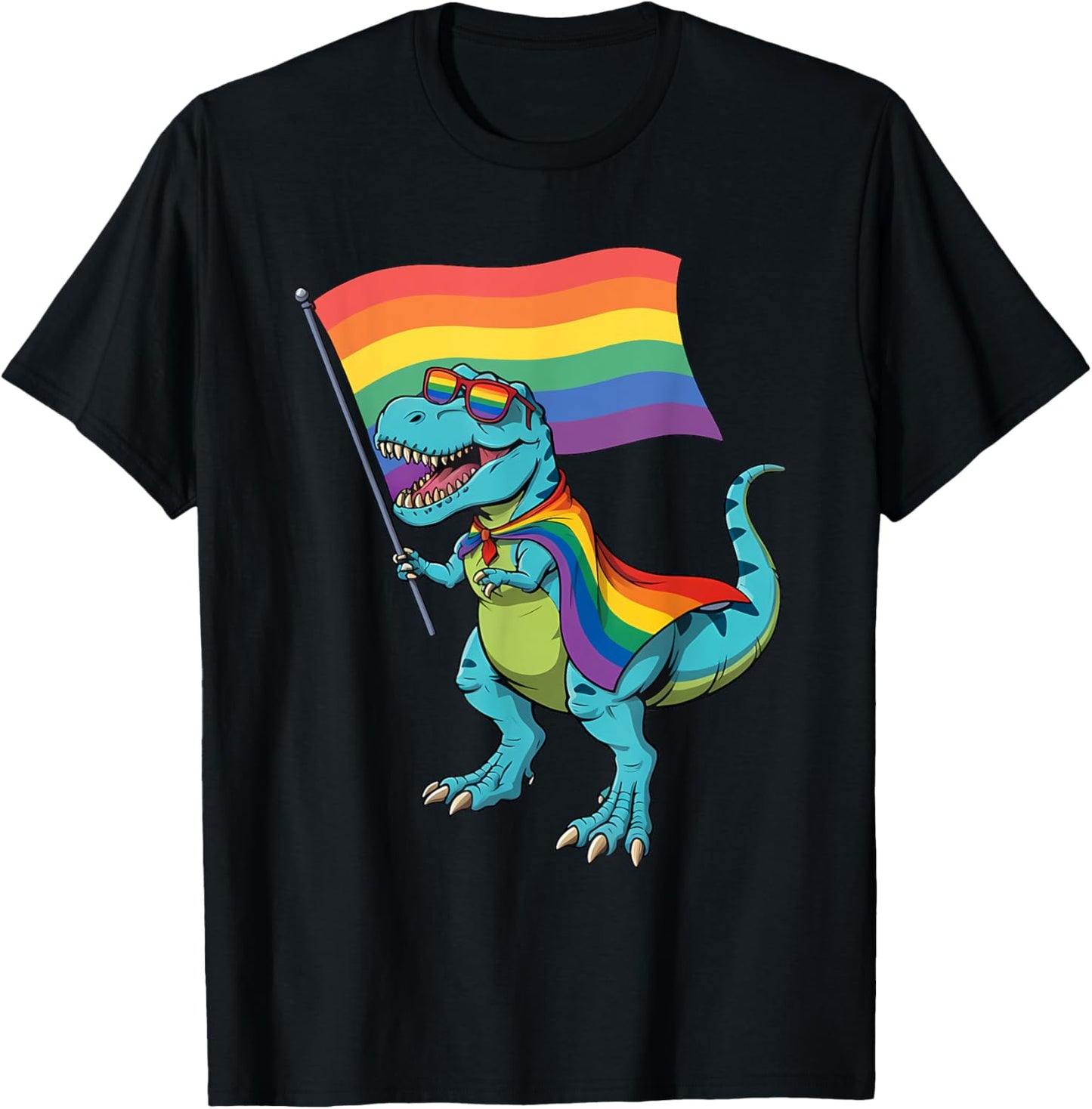 Dinosaur Gay Pride LGBT Rainbow Flag T-Shirt