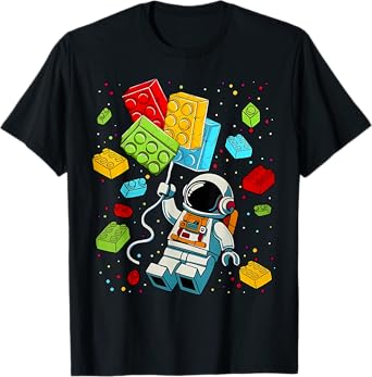 Space Astronaut Master Builder Building Blocks Boys Kids T-Shirt