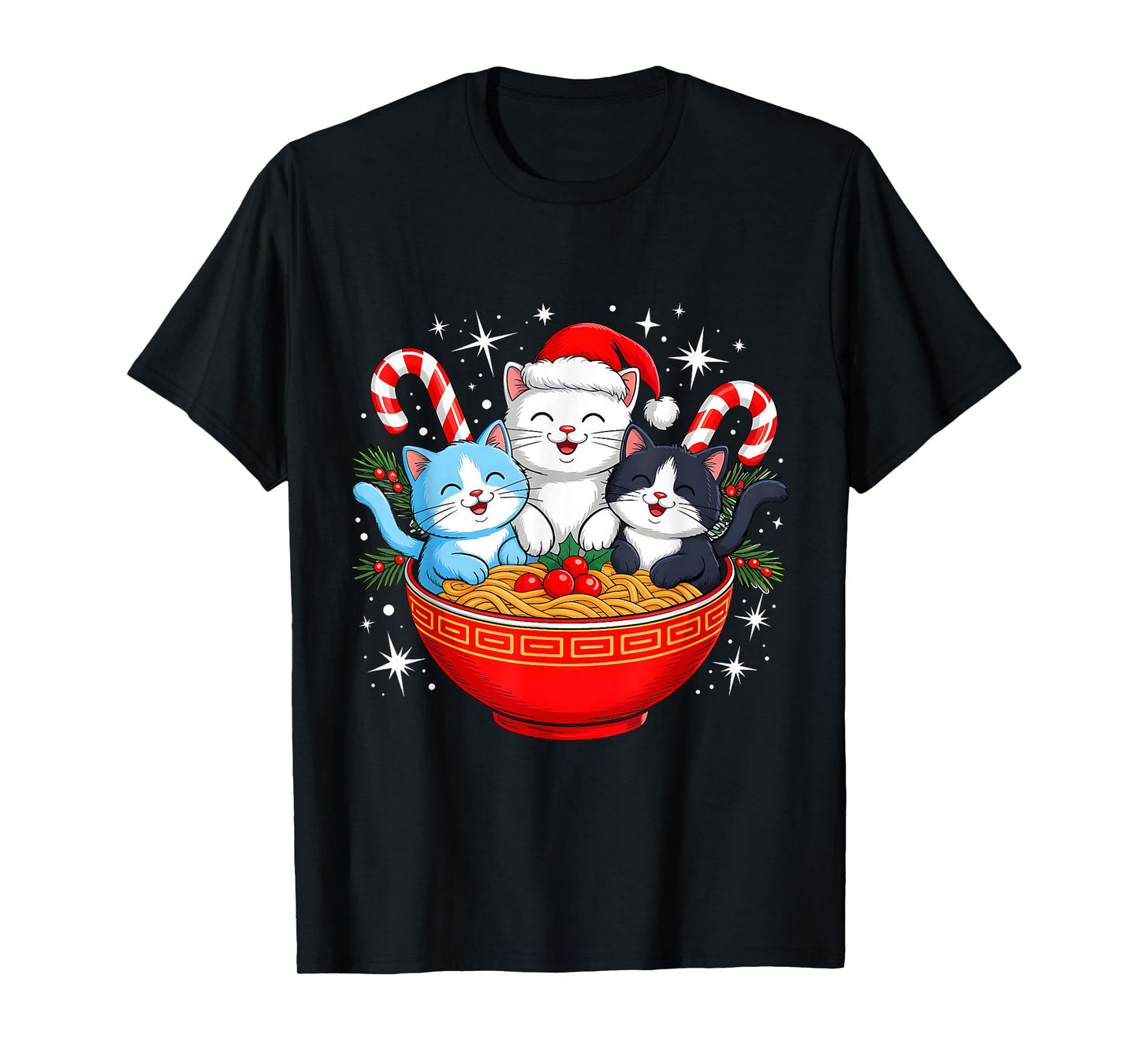 Christmas Cats Ramen Kitten Anime Men Women Kids Xmas Vibes T-Shirt