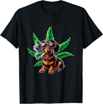 Dachshund Sunglasses Tuxedo Funny Owner Stoner Smoker T-Shirt