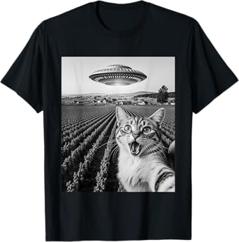 Cat Selfie With Alien UFO Funny Cat graphic tees T-Shirt