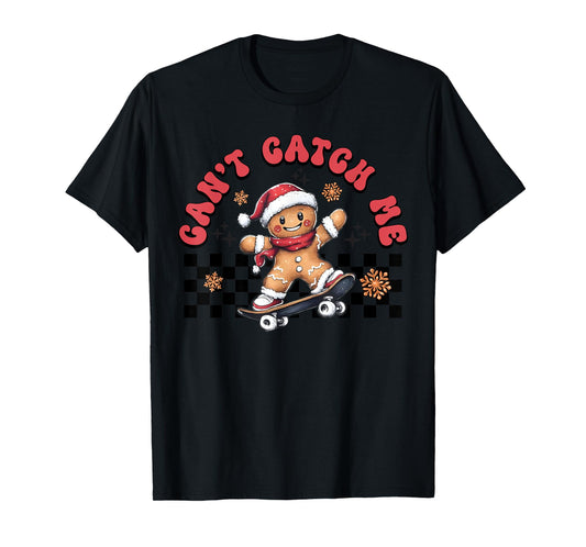 Retro Groovy Can't Catch Me Christmas Gingerbread Man Kids T-Shirt