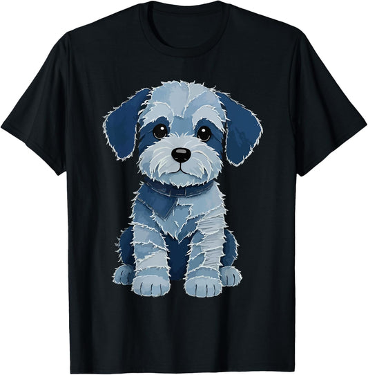 retro funny denim patch animal dog print T-Shirt