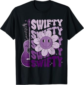Retro-Swifty First Name Personalized Groovy Unisex T-Shirt, Black, Small, Short Sleeve, Cotton Blend, Polyester Blend, Crew Neck, Letter Print, Lightweight, All Seasons, Pull On, 1 Count