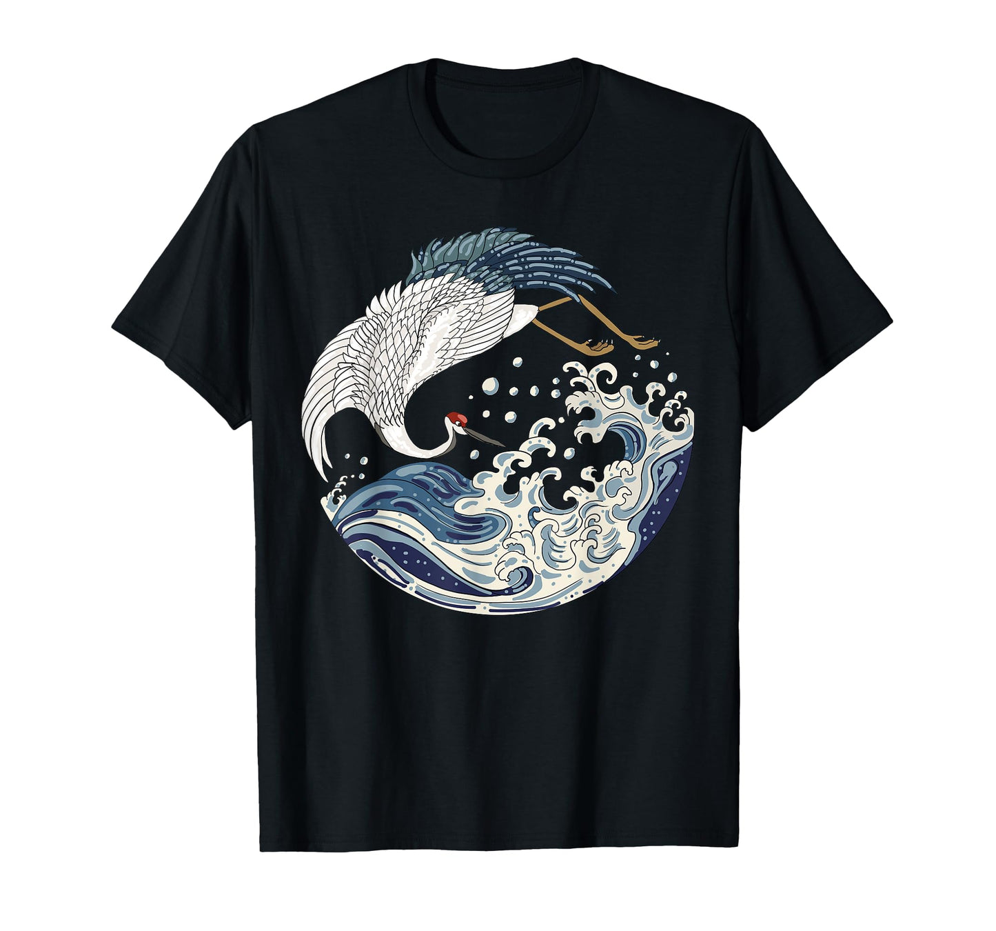 Japanese Vintage Art The Great Wave Sea Crane Bird T-Shirt