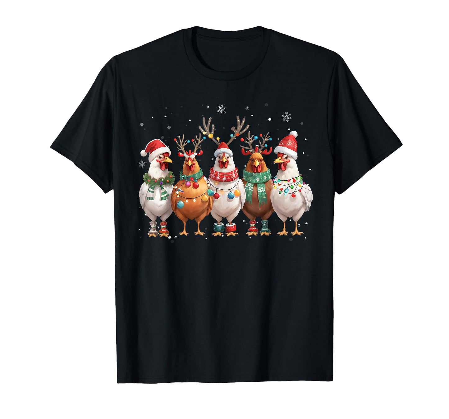 Christmas Lights Chicken Santa Funny Xmas Tree T-Shirt