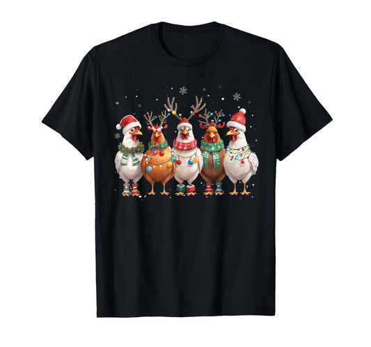 Christmas Lights Chicken Santa Funny Xmas Tree T-Shirt