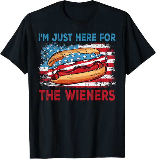 I'm Just Here For The Wieners 4th of July HotDog Party T-Shirt