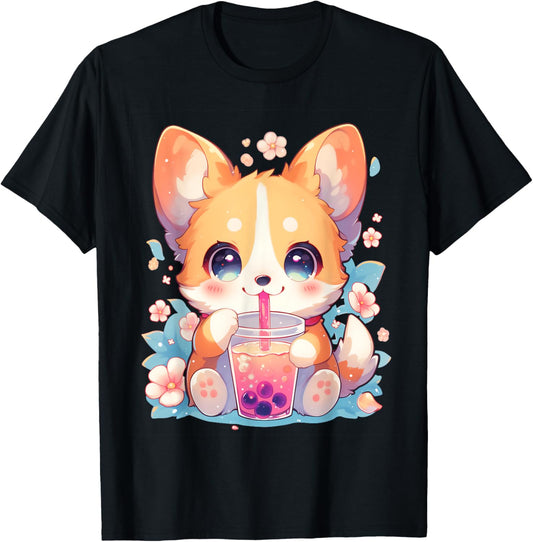 Boba Tea Bubble Tea Anime Kawaii Corgi Puppy T-Shirt