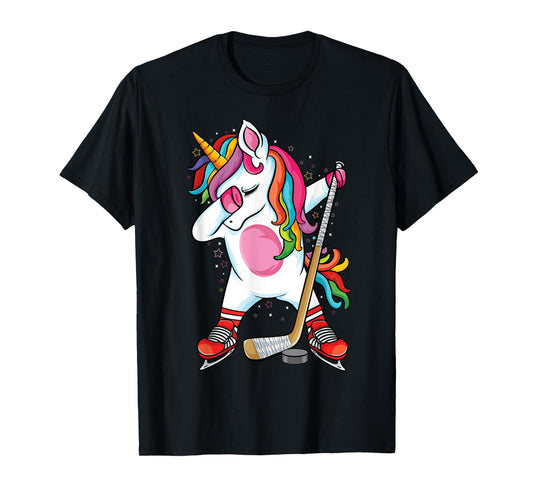 Dabbing Unicorn Ice Hockey Kids Boys Girls funny ice Hockey T-Shirt