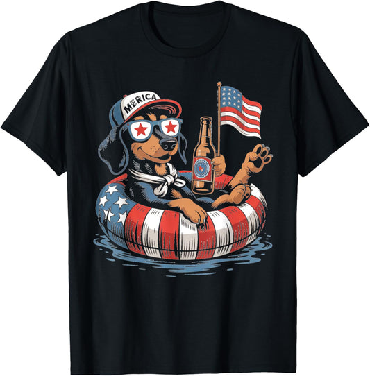 Dachshund Dog Beer 4th Of July American Flag Patriotic Relax T-Shirt