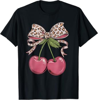 Cherry Cherries Leopard Bow T-Shirt
