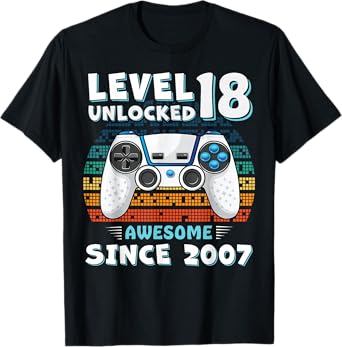 18 Year Old BDay Decorations Men Boy 18yr 2007 18th Birthday T-Shirt