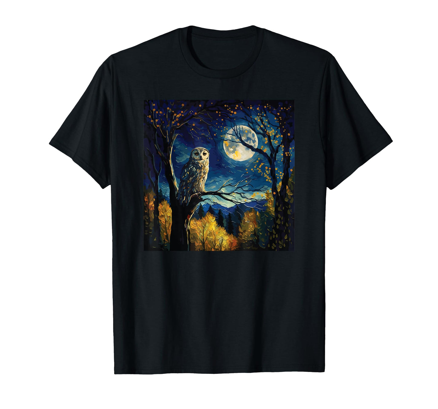 owl moon night painting art for lover birds owls T-Shirt