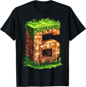 Fun 6th Birthday Number 6 Video Gamer Pixel Themed Bday Boys T-Shirt