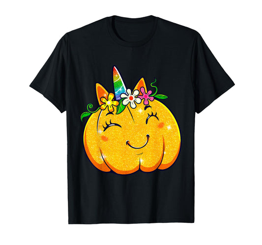Unicorn Pumpkin Halloween Girl Cute Thanksgiving Girls T-Shirt