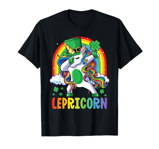 St Patricks Day Girls Dabbing Unicorn Leprechaun Lepricorn T-Shirt
