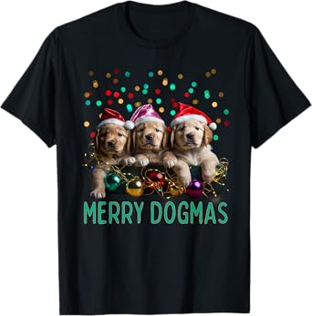 Merry Dogmas Golden Retriever Puppies Christmas T-Shirt