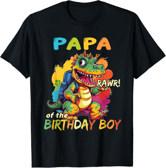 Papa of the Birthday Boy Dinosaur Celebration Graphic T-Shirt