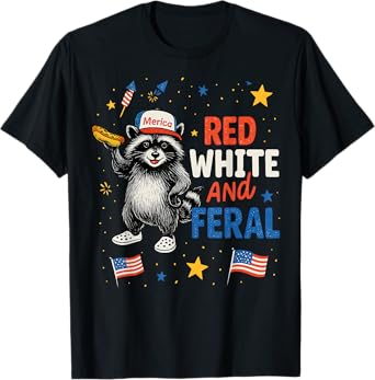 Red White Feral Funny Raccoon 4th of July Independence Day T-Shirt