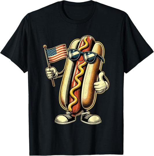 Hotdog Sunglasses American Flag USA Funny 4th Of July T-Shirt