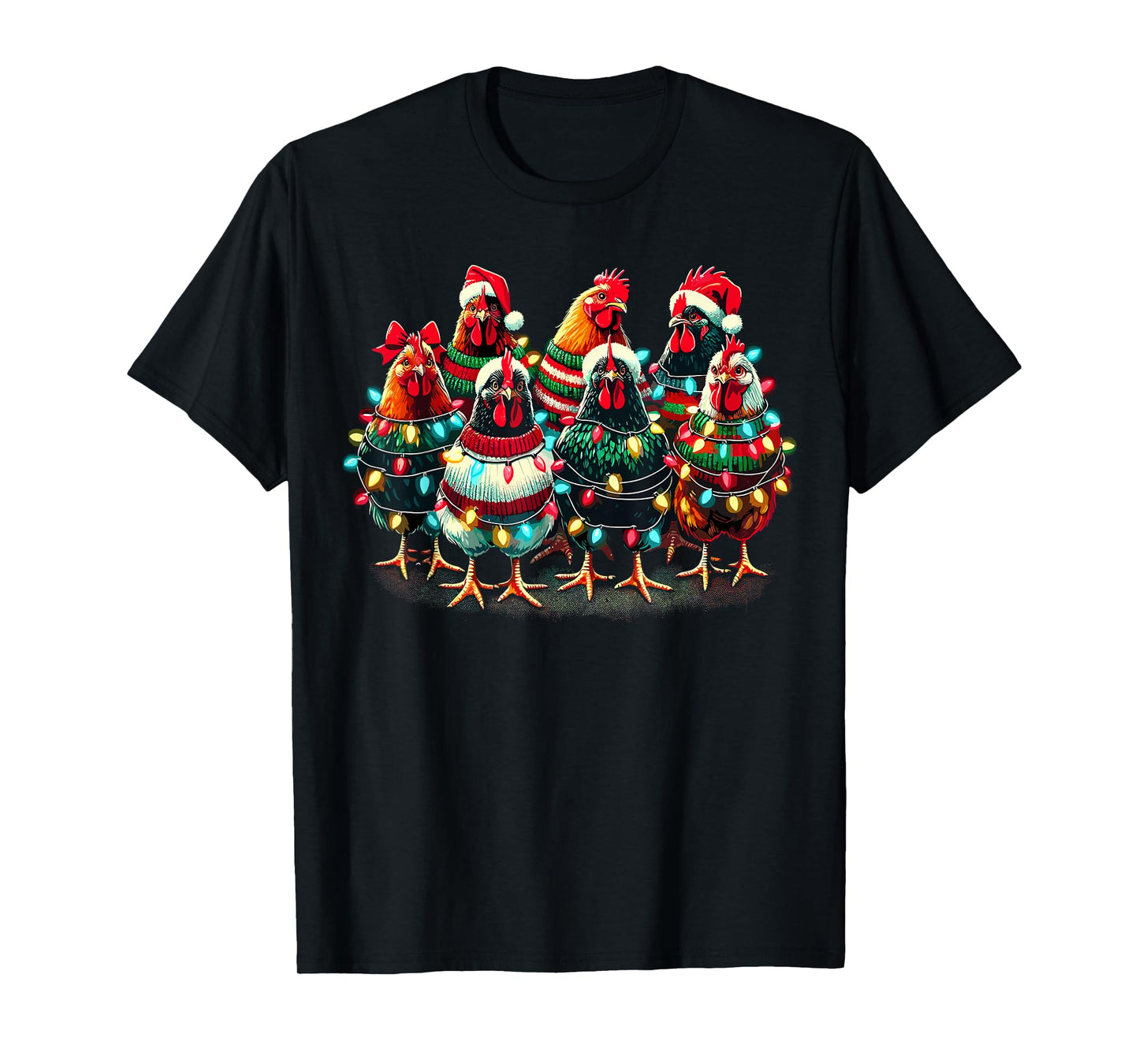 Chicken Christmas Lights Farm Animal Cute Xmas T-Shirt