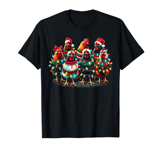 Chicken Christmas Lights Farm Animal Cute Xmas T-Shirt