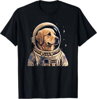 Funny Golden Retriever Astronaut in the space T-Shirt