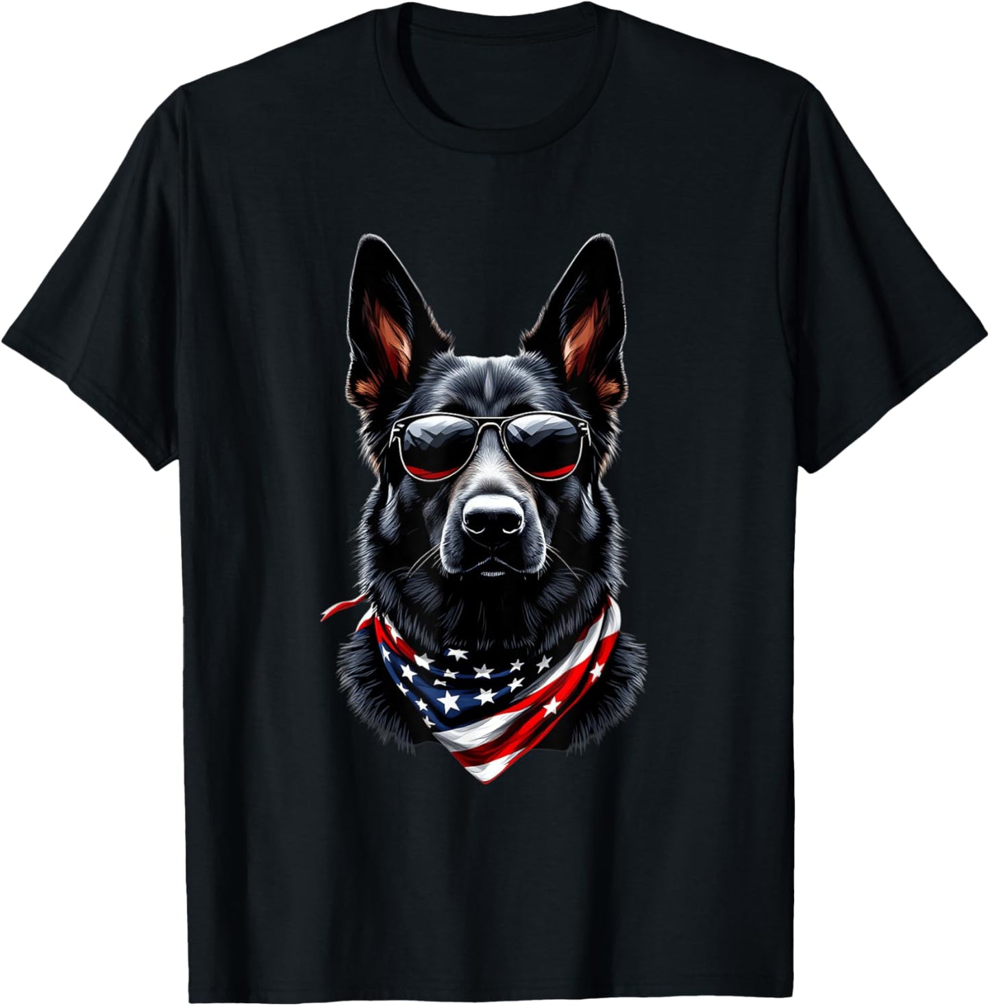 Black German Shepherd American Flag 4th July German Shepherd T-Shirt