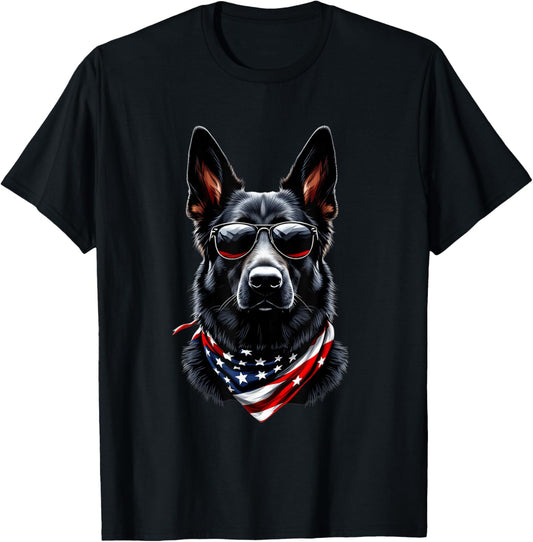 Black German Shepherd American Flag 4th July German Shepherd T-Shirt