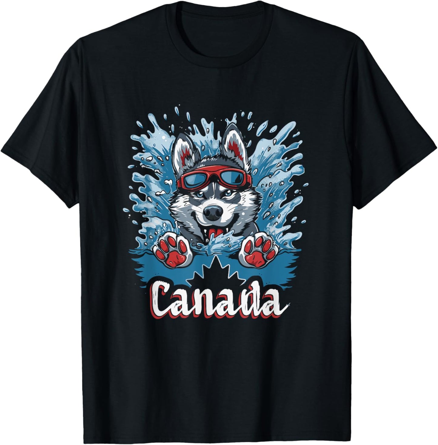 Canada Husky Dog Swimming Art - Canadian Souvenir T-Shirt
