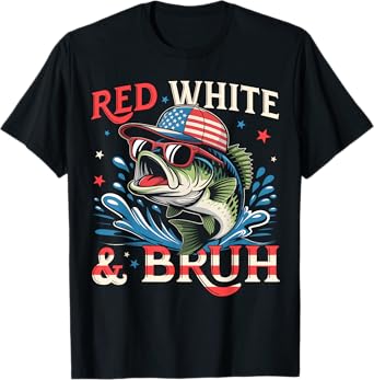 Patriotic Red White & Bruh America Fish Fishing 4th Of July T-Shirt