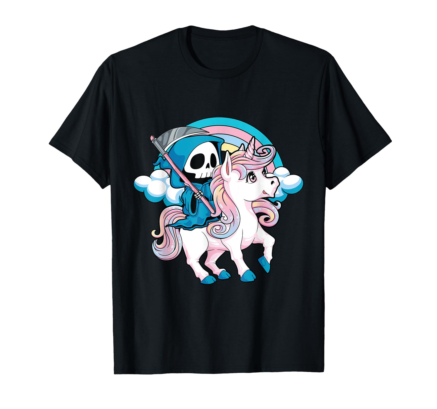 Kawaii Pastel Goth Cute Creepy Halloween Unicorn Grim Reaper T-Shirt