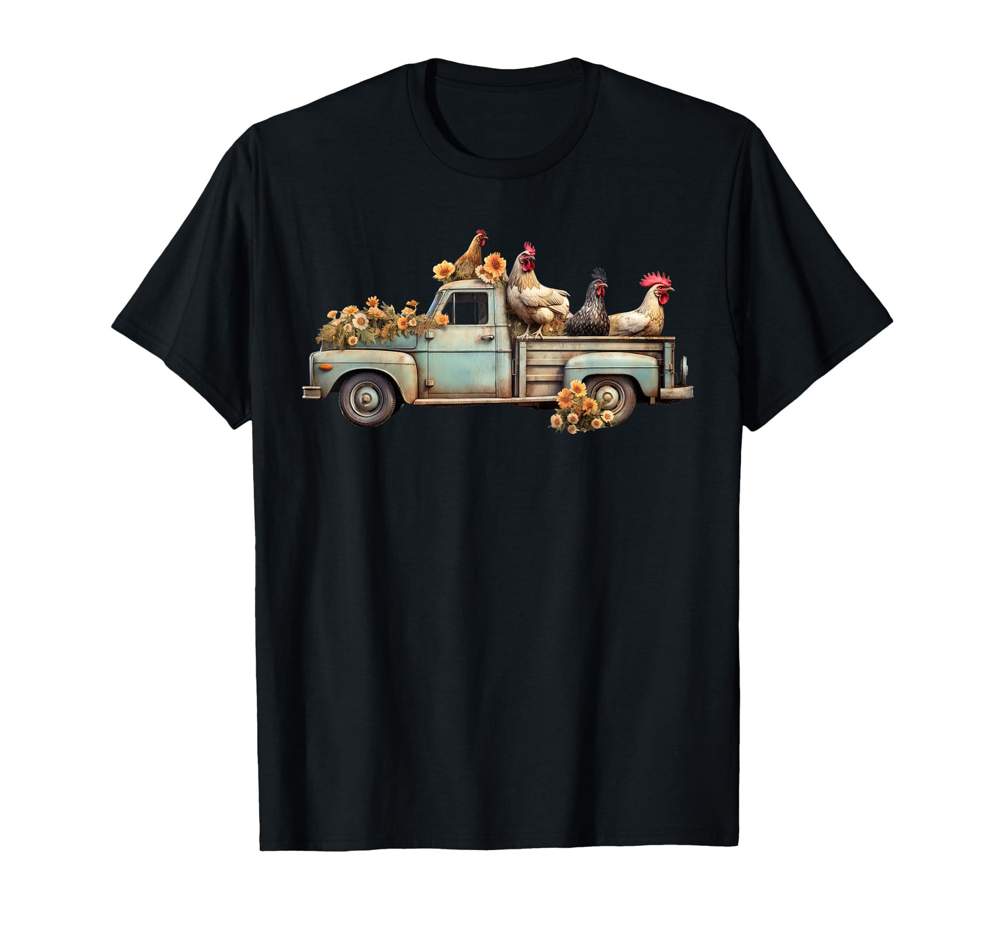Vintage Chicken Truck Floral Farm Animals Farmer Farming T-Shirt
