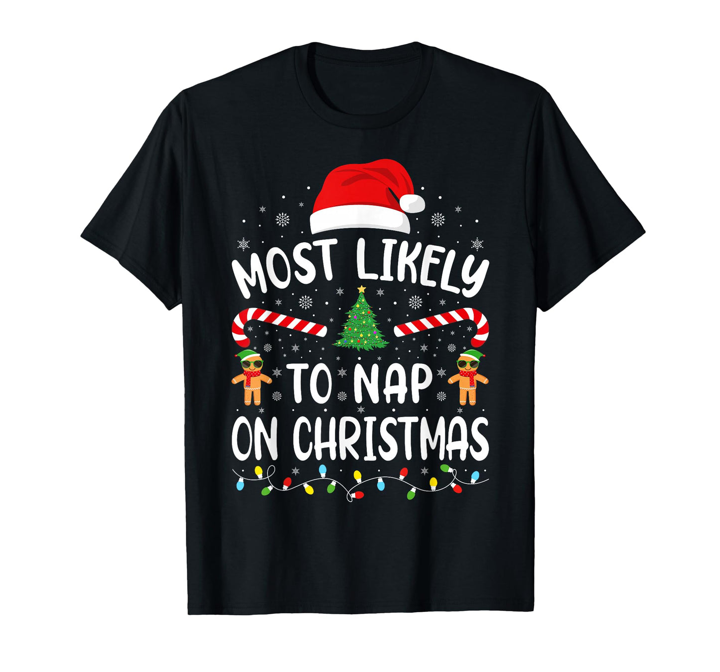 Most Likely to Nap On Christmas Family Matching Xmas Tree T-Shirt