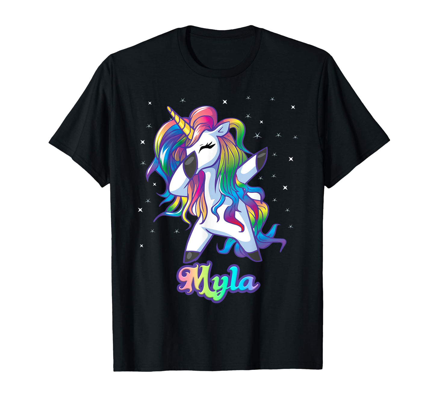 MYLA Name Personalized Custom Rainbow Unicorn Dabbing T-Shirt