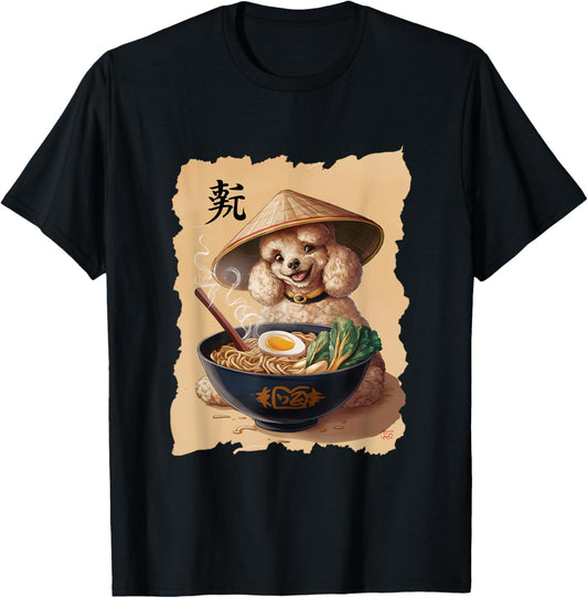 Men Woman Kawaii Eating Ramen Japanese Poodle T-shirt