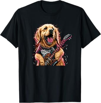 Funny Golden Retriever Rock & Roll music guitar T-Shirt