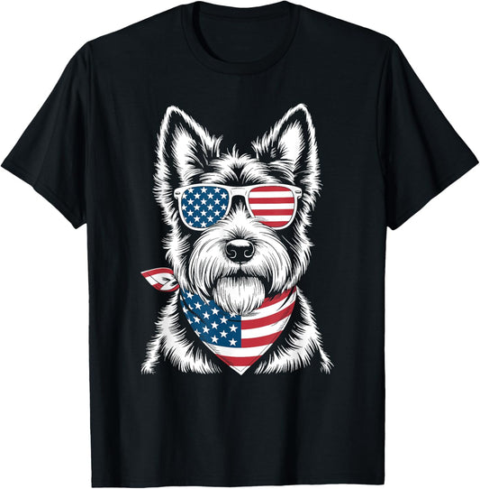 Scottie Dog USA Flag Sunglasses Patriotic 4th of July T-Shirt